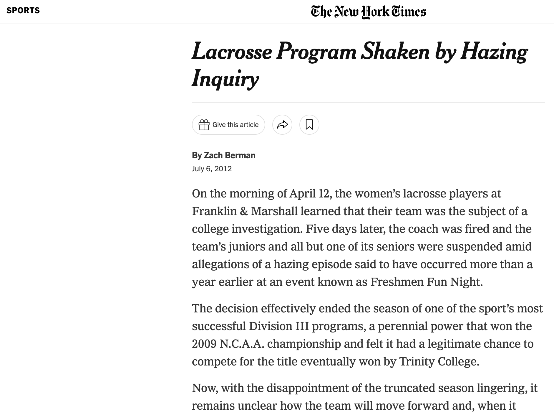 Lacrosse Program Shaken by Hazing Inquiry