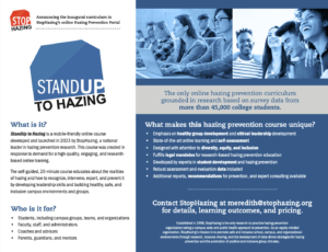 1-pager about StopHazing's new online course, StandUp to Hazing
